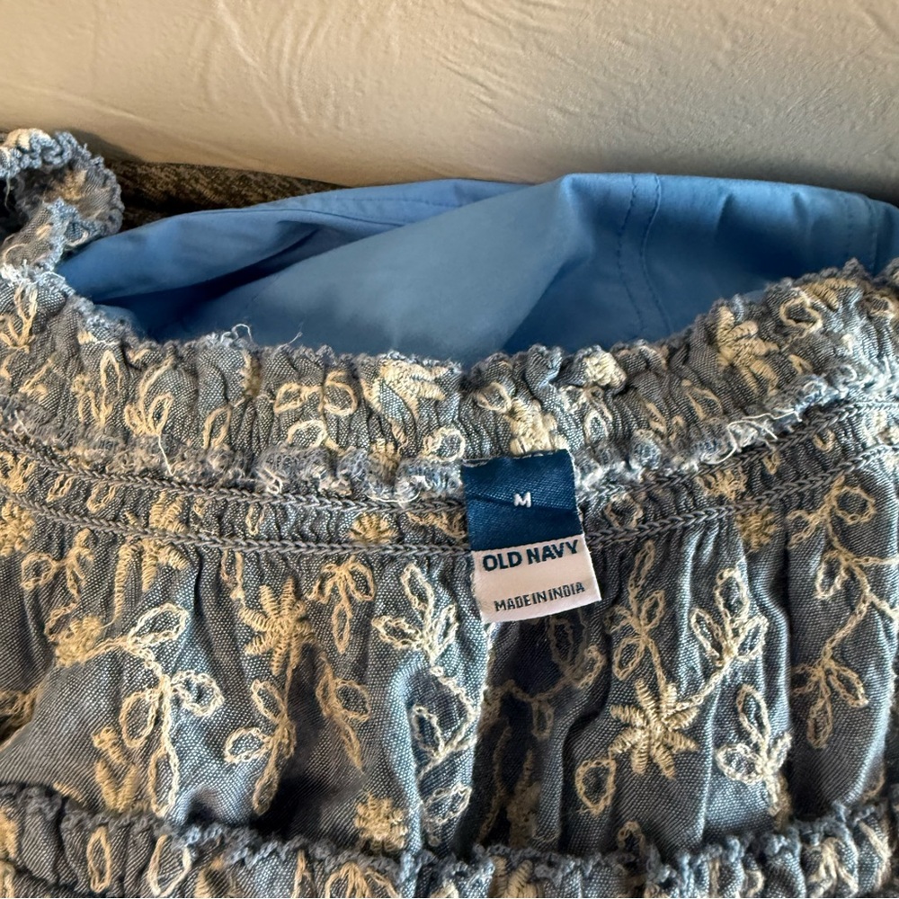 Old Navy Scoop Neck Short Sleeve Ruffle Blue White Embroidered Floral Dress M‎ - Picture 8 of 10